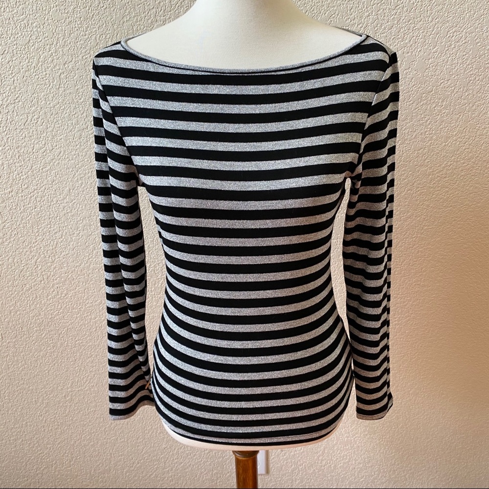 silver + black long-sleeve tee with size zippers